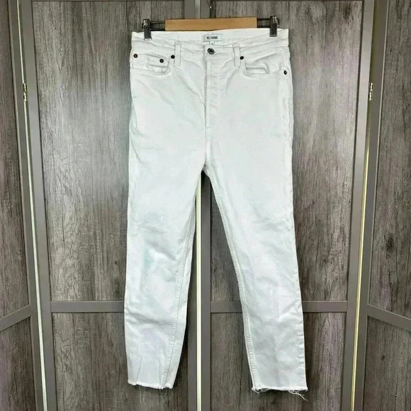 Re/Done Jeans 30 White Color Skinny Raw Hem Button Fly High Rise - Picture 1 of 11